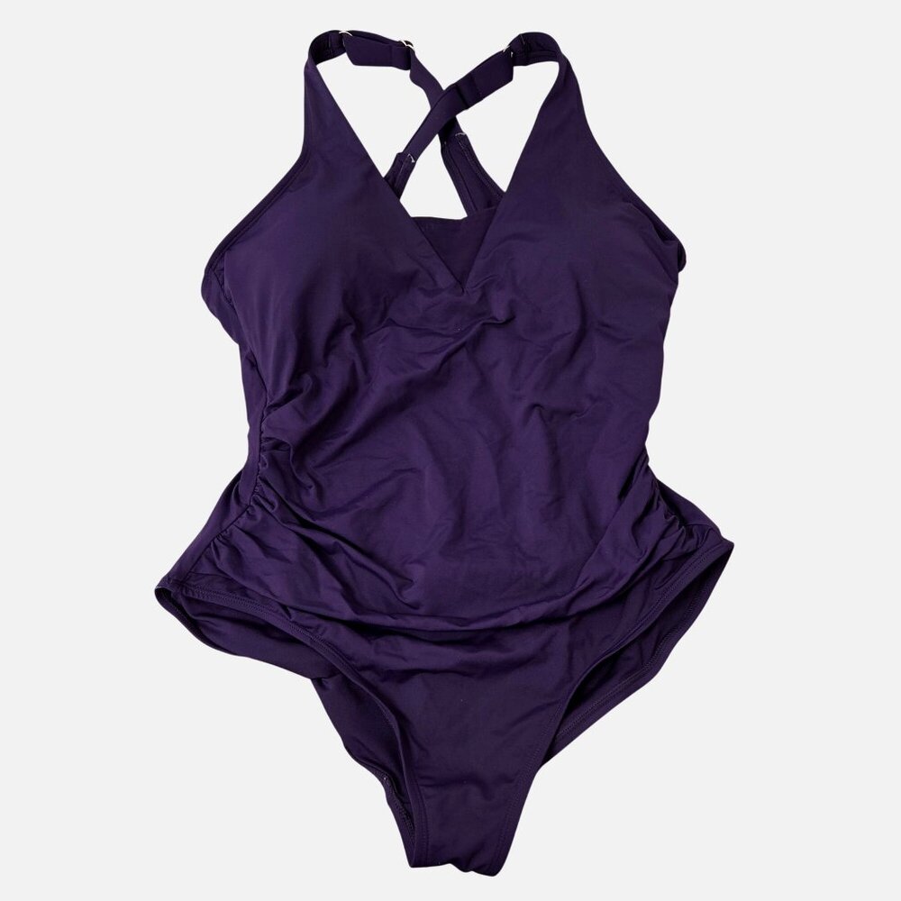 Lands' End XXL one-piece  Purple swimsuitnTwist Front V-Neck New 3965